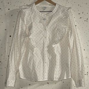 J Crew heart print ruffle cotton poplin blouse